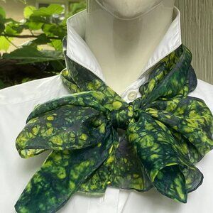 Vintage Silk Scarf - Hand Painted Green Design 48.5 X 10